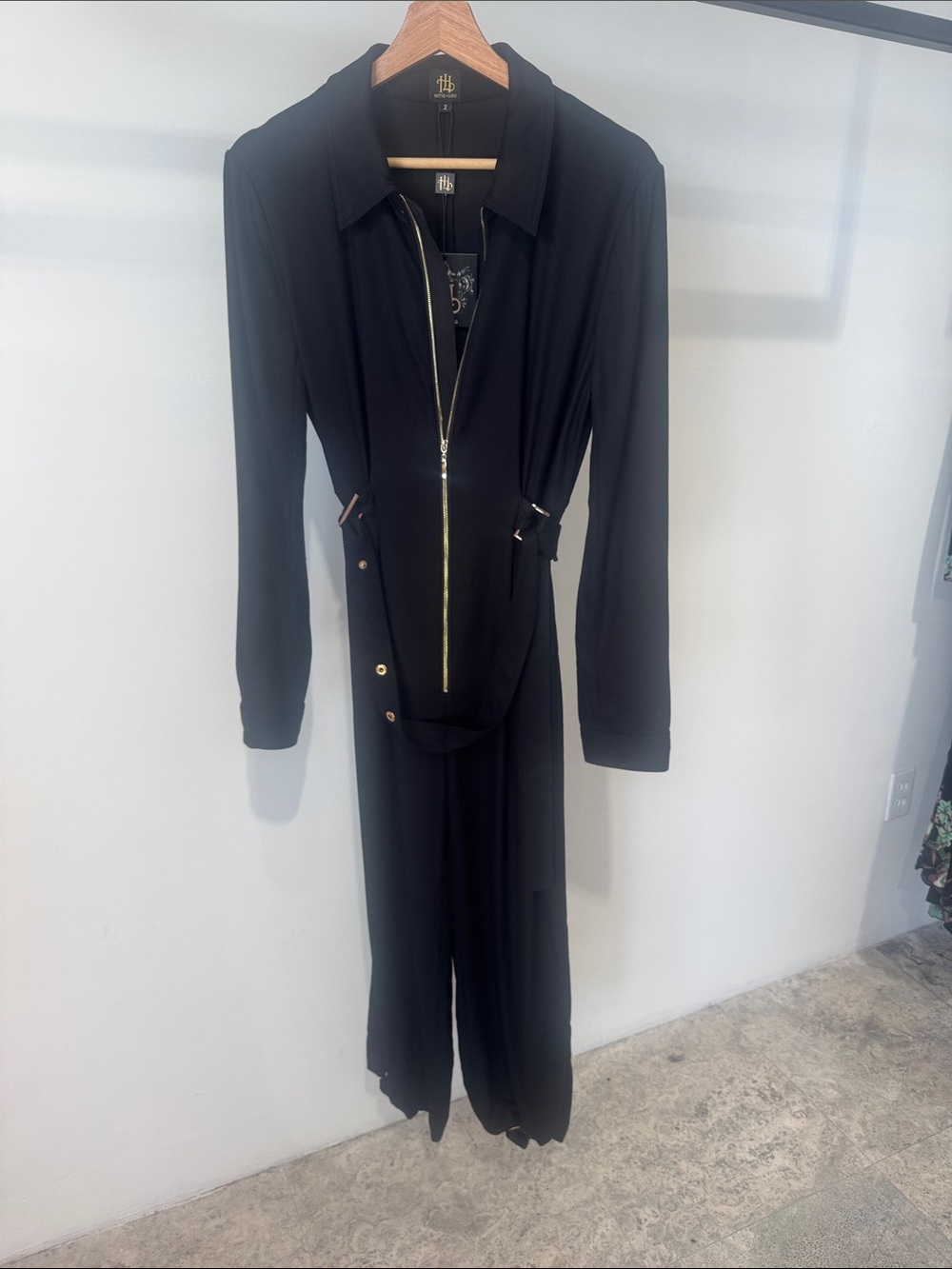 Black Long Sleeve Zip-Front Jumpsuit